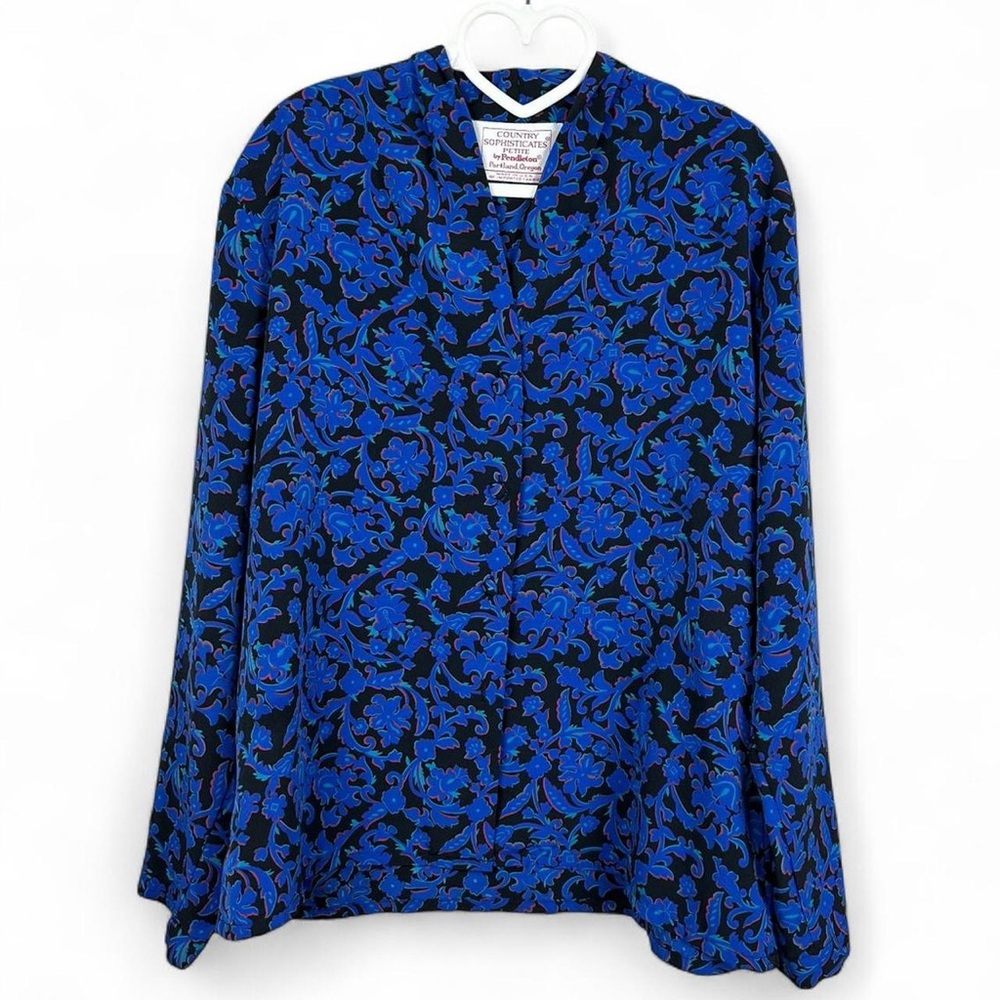 Blue and black floral vintage blouse